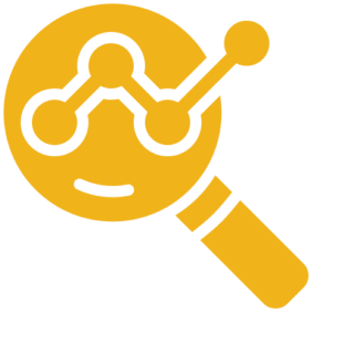 Yellow magnifying glass with graph illustration.