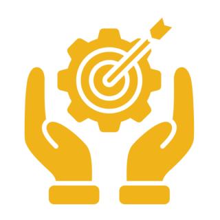 Two hands holding gear with target.